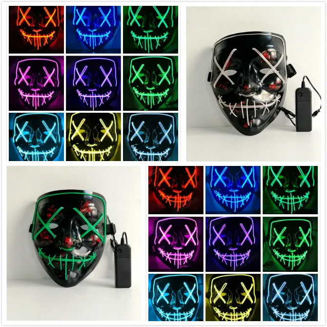Смешные LED Светящиеся маска Halloween Party Пляска Духа LED маски Halloween Cosplay Светящиеся Сторона Маски 10 цветов на выбор