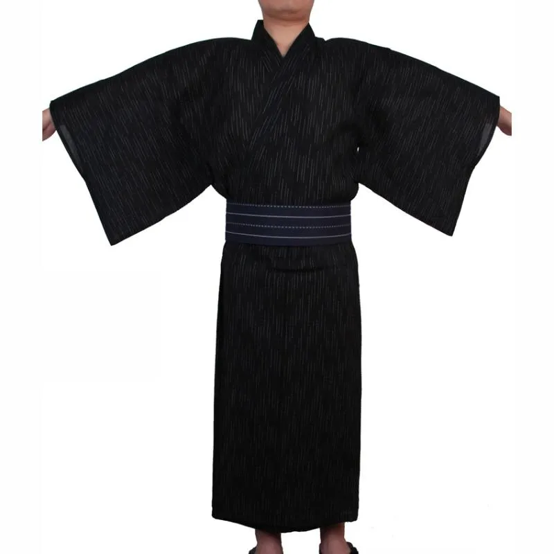 Mannen Japanse Samurai kostuums Kimono Jinbei Homewear Losse Katoenen Zwarte Yukata Traditionele Kleding Pyjama Nachtjapon Gewaad