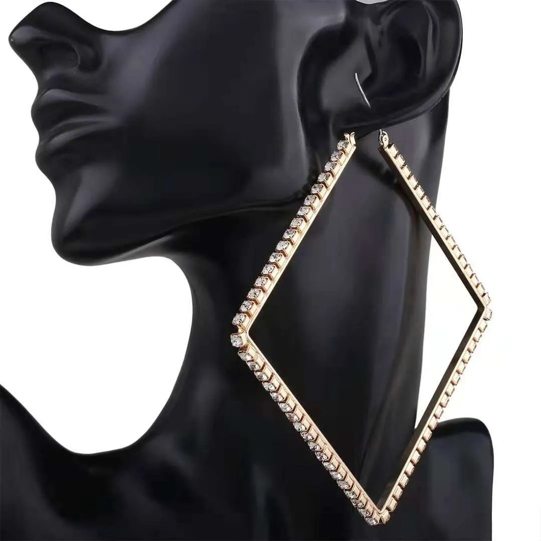 Boucles d'oreilles en gros-diamants pour femmes mode géométrique quadrilatère lustre boucle d'oreille bijoux de créateurs occidentaux or argent