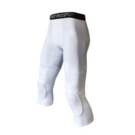 Mens Basketball Padded Mens Compression Tights With Knee Pads 3/4