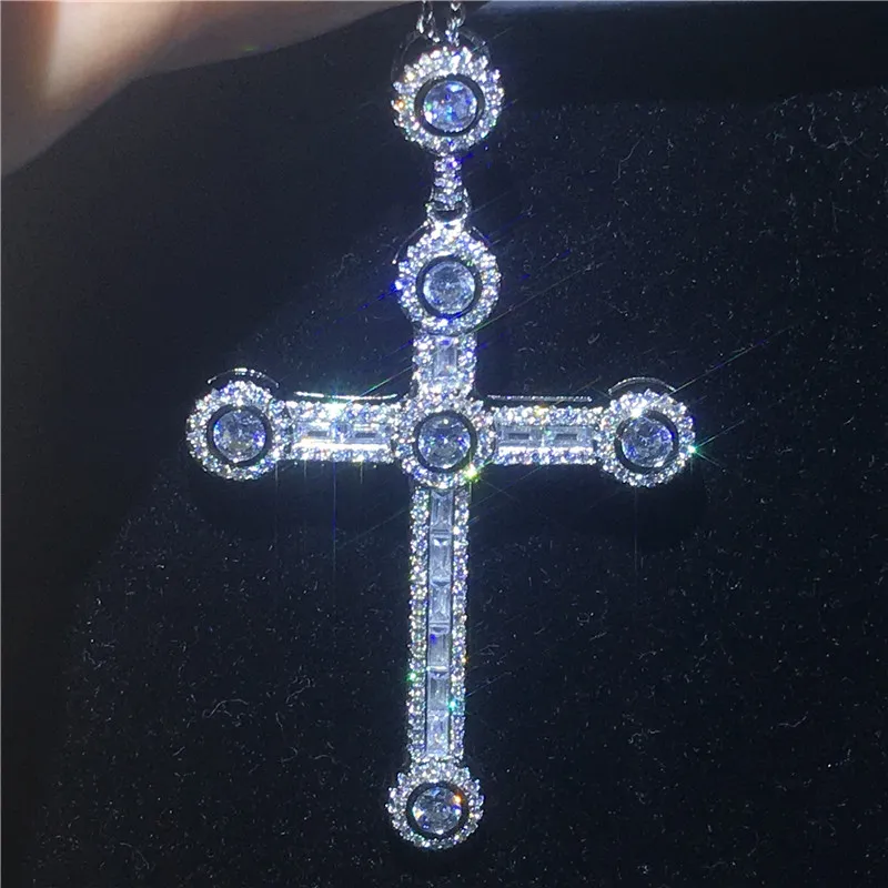 Luxury Big Man Cross Pendant Halsband 925 Sterling Silver 5a Sona CZ Party Bröllop Kors Hänge för Män Kvinnor Smycken Present