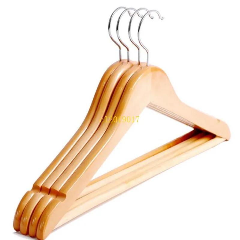 Cintre en bois de cintre de manteau pour le support de but de tissu de double et sec et humide le stockage antidérapant