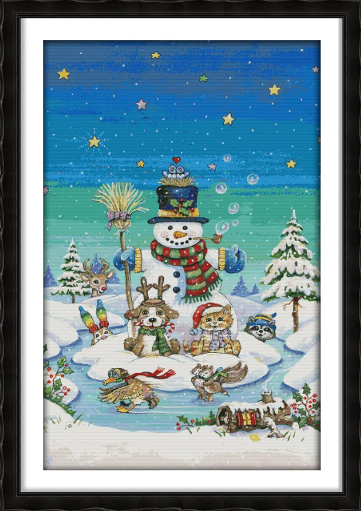 Boneco de neve cenário decoração de casa pintura, conjuntos de Bordado Artesanal Ponto Cruz bordado contados impressão em tela DMC 14CT / 11CT