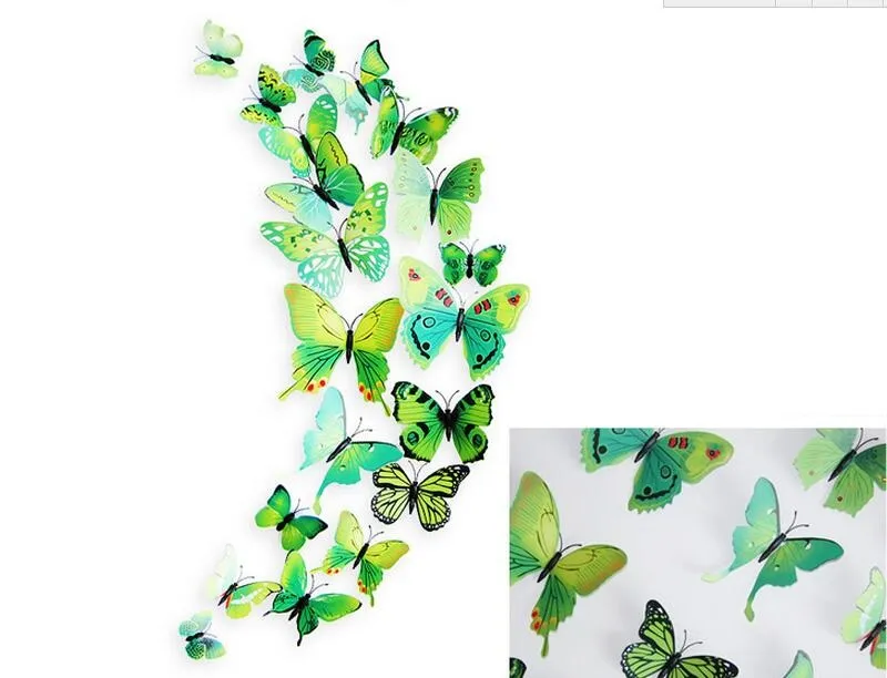 Väggklistermärken 3D PVC Butterfly Bröllop och heminredning kostym för utomhus / trädgård / balkong OPP Paket En uppsättning 12 st