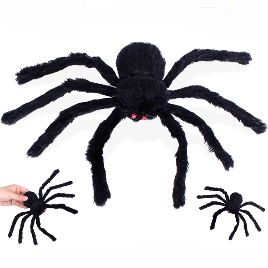 30cm/11.8 inch Realistic Hairy Black Spider Plush Toy Halloween Party Scary Decoration Haunted House Prop Indoor Outdoor Yard Decor JK1909PH