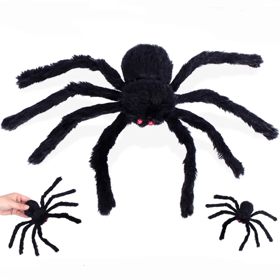 30 cm / 11,8 pollici Realistico peloso ragno nero peluche Festa di Halloween Decorazione spaventosa Casa stregata Prop Indoor Outdoor Yard Decor JK1909PH