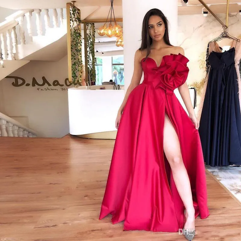 Moda Akşam Basit 2020 Elbiseler Sevgilim A-line Prom Big Flowers yan bölünmüş özel yapım resmi parti elbiseleri yeni geliş