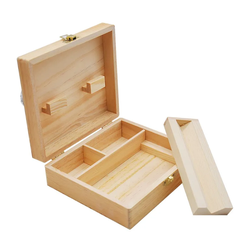 ローリングトレイ自然の手作りの木のタバコのタバコ収納箱のコンテナのための携帯用木製の箱