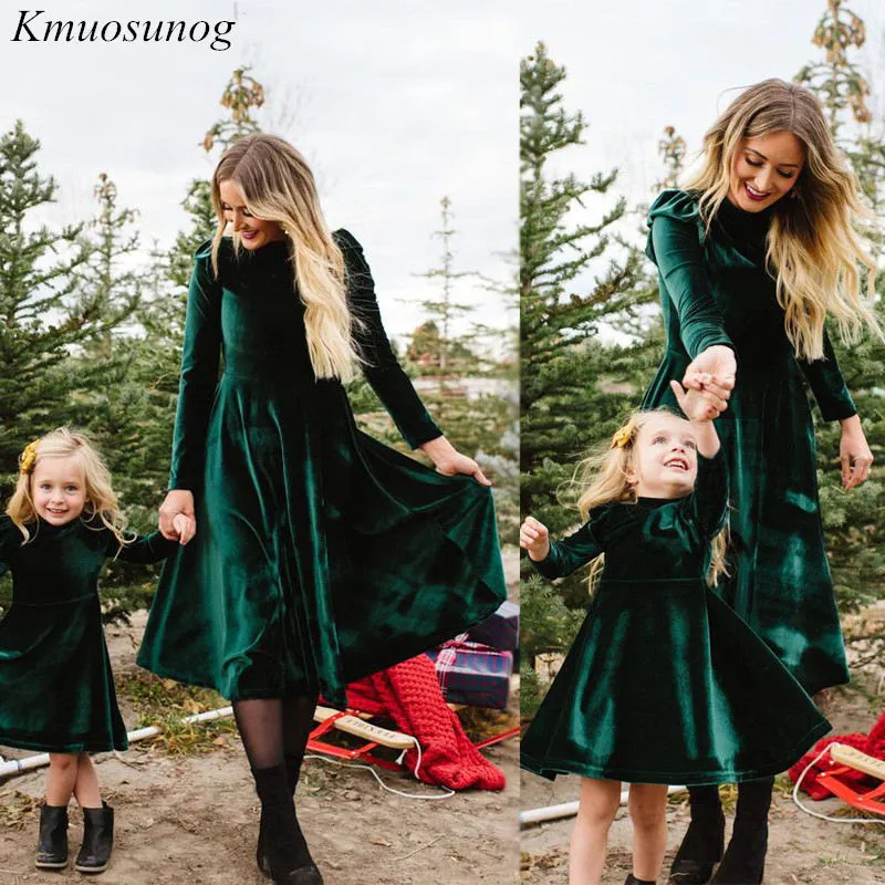 Herfst mama en dochter jurk effen lange mouwen moeder dochter jurken familie matching outfits kijken mama en mij kleding C0527