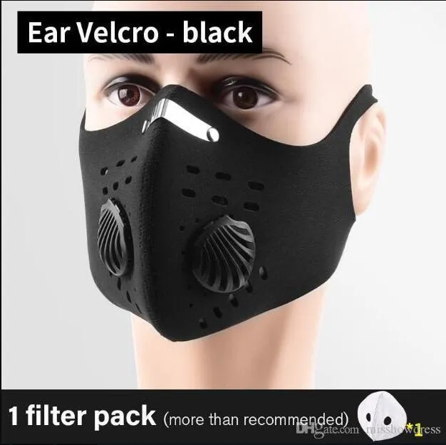 Masques de protection réutilisables avec des valeurs Fliters Filtre à charbon actif noir Masques buccaux Designer Masques de cyclisme FY9038