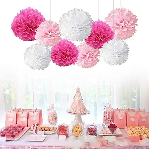 19 pezzi/set decorazioni pendenti rosa set ventagli di carta pon pon di carta velina palline di fiori e nido d'ape per festa di compleanno matrimonio festival ragazza