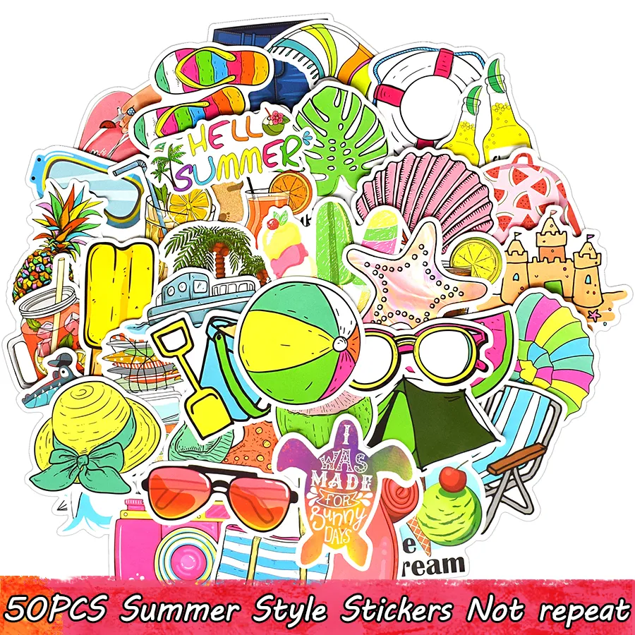 50 stücke wasserdichte sommer strand aufkleber bomb wasser flasche laptop gepäck scrapbook skateboard bike car decals hawaii stil spielzeug für kinder