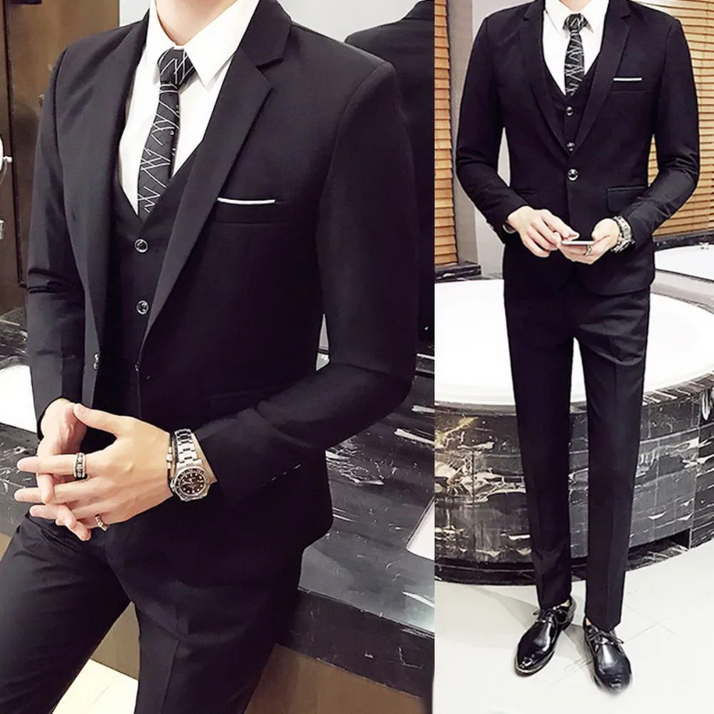 Set Luxury Plus Size Men Suit Set Formal Blazer +Vest +Pants Suits