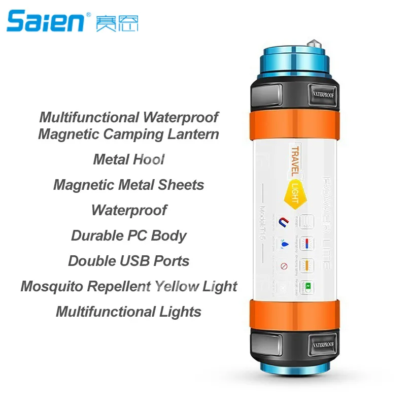 Ficklampor Torches Camping Lantern, Backpacking Gear LED CAMP LIGHT, USB Uppladdningsbar ficklampa med hängande magnetiska nödsituationer, vattentät lampa