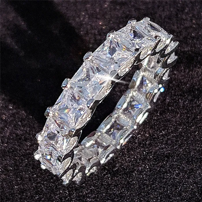 Rulalei Brand Stunning Luxury Jewelry 925 Sterling Silver Princess Cut Full White Topaz CZ Diamond Gemstones Women Wedding Finger Ring Gift