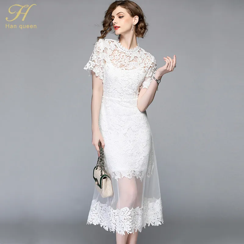 White patchwork lace dress hotsell