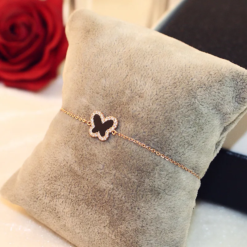 Hele kwaliteit rose gouden vlinderarmbanden voor dames meisjes dunne ketting mode-sieraden2473
