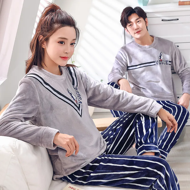  lmqsdhh Conjunto de pijama de franela para parejas, conjunto de  pijamas para hombres y mujeres, ropa de dormir de manga larga, pijamas de  felpa para pareja, cuello redondo, cálido y cómodo