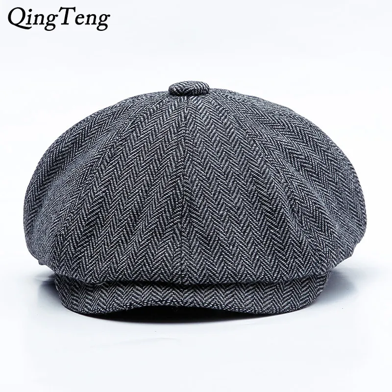 2 Sizes Peaky Blinders Men Berets Hat Autumn New Vintage Herringbone Octagon Cap Women Casual Pumpkin Hat Gatsby Flat Beret Hats Y200110