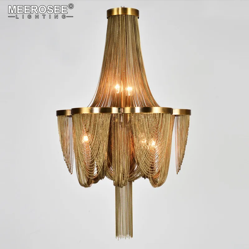 Lampade a sospensione moderne Lampadari moderni in bronzo Illuminazione per interni Lampada a sospensione a catena in alluminio con nappa italiana per soggiorno Foyer Home Decor Light