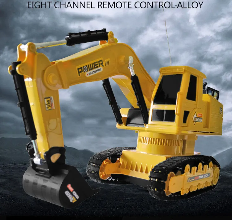 E2 Remote Control Excavator Digger Car Boy Toy, 2,4g 10 canaux, échelle 1:20, 360 ° -ROTATION, avec des lumières sonores, cadeau de Noël, 2-1