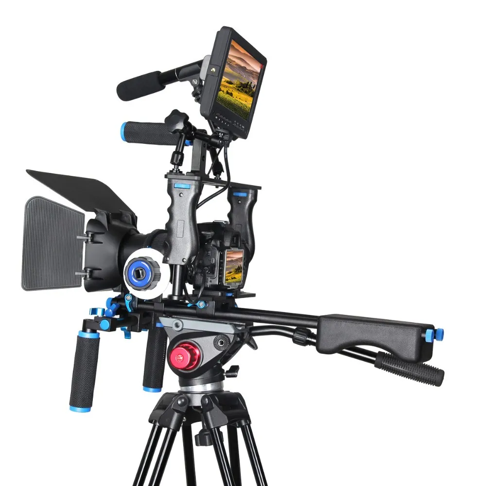 Freeshipping DSLR-Rig-Video-Stabilisator-Schultermontage Rig + Matt-Box + Follow-Fokus + DSLR-Käfig für Canon 5D2 5D3 5DIII 5DIV-Video-Camcorder