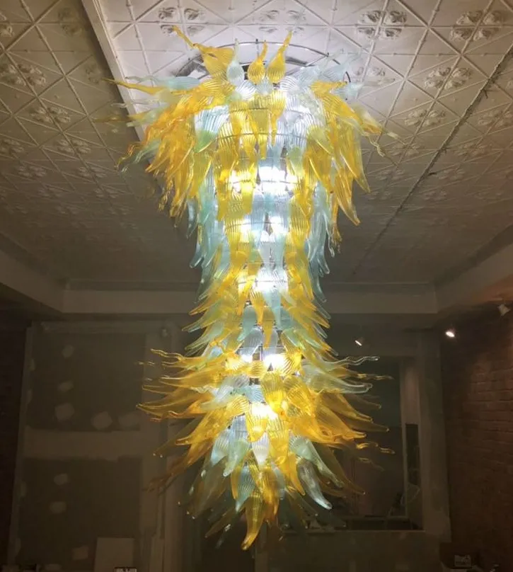 ランプカスタムラージシャンデリア照明ホームエントランスロビーハンドブローシャンデリア高天井LEDの電球ガラスアートペンダントランプ
