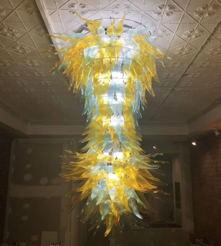 Lamp Custom Large Chandeliers Lighting Home Entrance Lobby Hand Blown Chandelier for High Ceiling LED Bulbs Glass Art Pendant Lamps