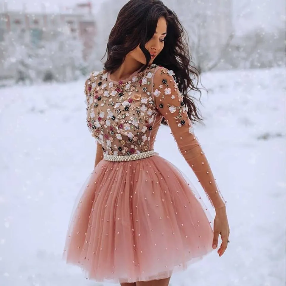 Sexig Billiga Tulle Mini Kortärmad Cocktailparty Klänningar Special Occasion Robes de Cocktail Homecoming Dresses Party Prom Dress 2019