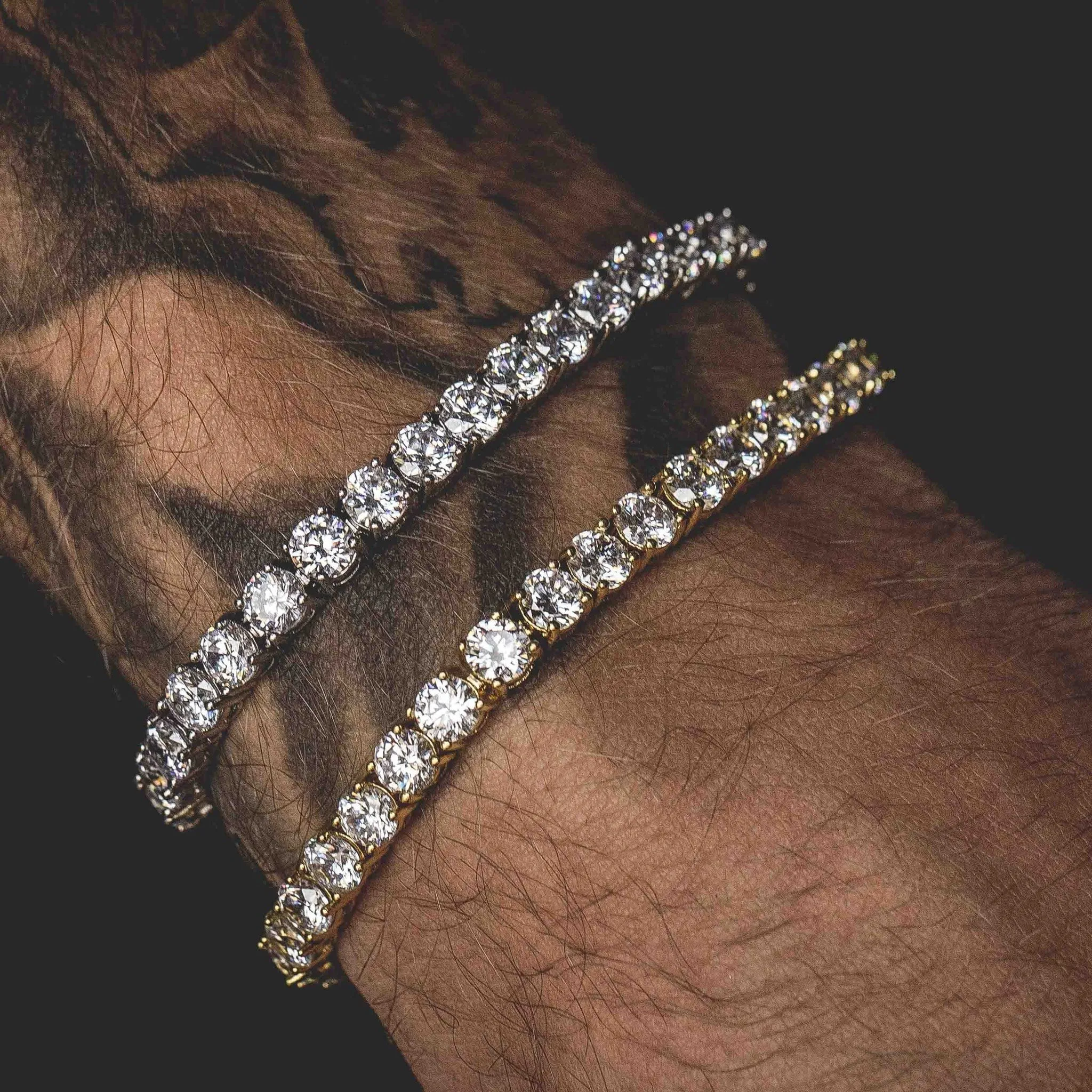 رجل مثلج خارج تنس سلسلة الذهب والفضة سوار أزياء الهيب هوب تشيكوسلوفاكيا أساور مجوهرات 3/4 / 5mm 7 / 8inch