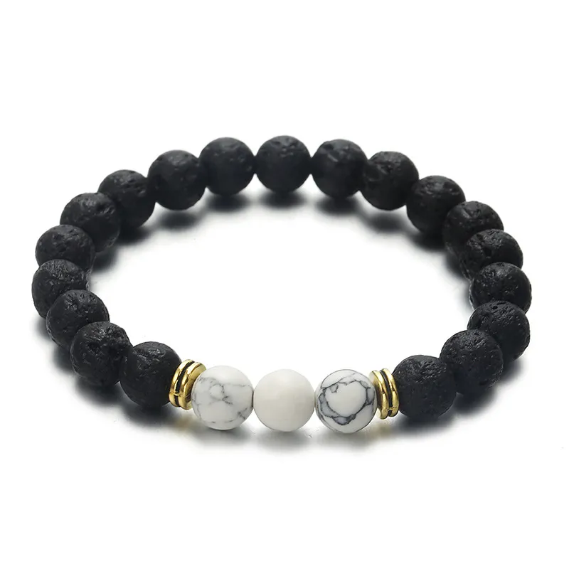 8mm White Turqueise Black Lava Stone Stone Charms Bracelet Bracelet DIY ￓleo essencial Bracelets Man J￳ias de energia