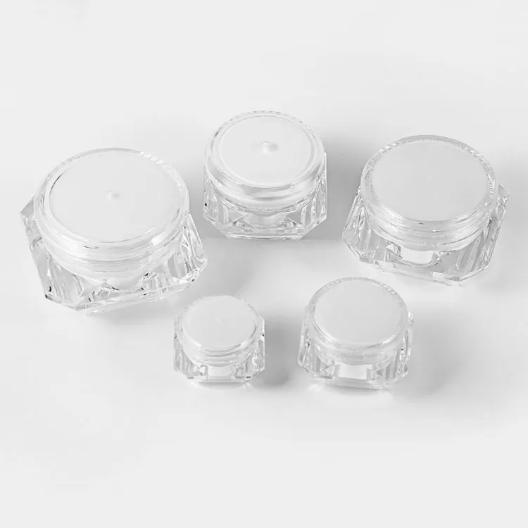 Bouteille cosmétique vide rechargeable 5g 10g 15g pot de crème en plastique blanc échantillon de diamant contenant d'emballage de cosmétiques