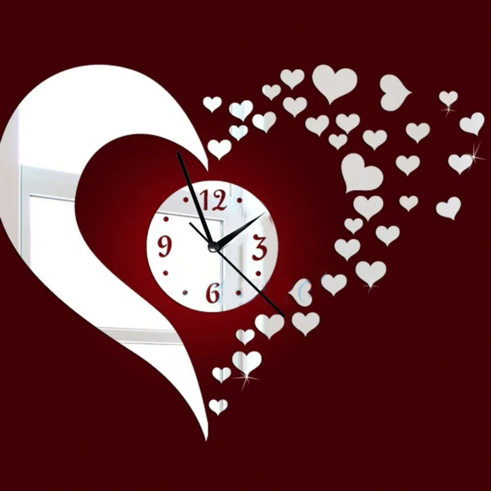 Ny spegel Lovely Hearts Wall Art Clock Decal DIY Mirror Wall Watch Safe Novelty Home Decoration Kids Clocks Home Decor Y200110