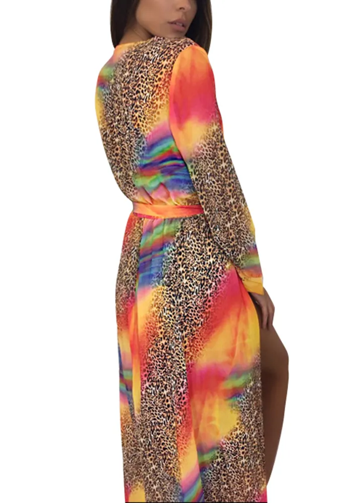 Moda 2018 Verano Sexy Mujer Gasa Kimono Bikini Cubrir Leopardo