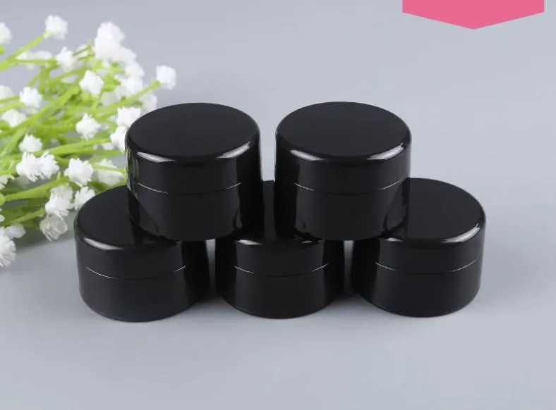 Partihandel 1000PCS / Parti 5G Svart plastburk Ögonkrämflaska Kosmetisk burk Make Up Jar UV-resistent SN2290