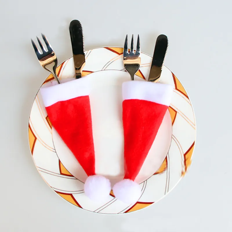 عيد الميلاد قبعات الطعام مجموعات زينة السكاكين حامل شوكة السكاكين الفضائيات جيب عيد الميلاد ديكور أكياس أدوات المائدة زجاجة زخرفة HH9-2454
