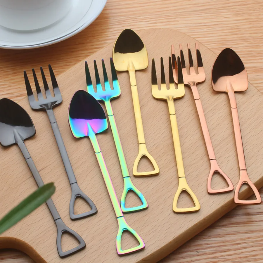 Shovel Shape Cake Spoon Stainless Steel Mini Fruit Fork For Tea Coffee Sugar Ice Cream Cafe Bar Tableware RRA1861