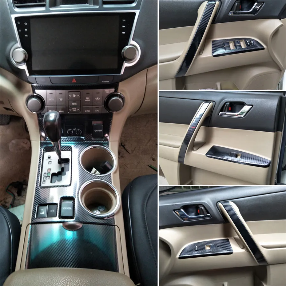 Para a Toyota Highlander 2009-2014 Central Interior Porta Painel de Controle Handle 5DCarbon fibra decalques das etiquetas Car Styling Acessó