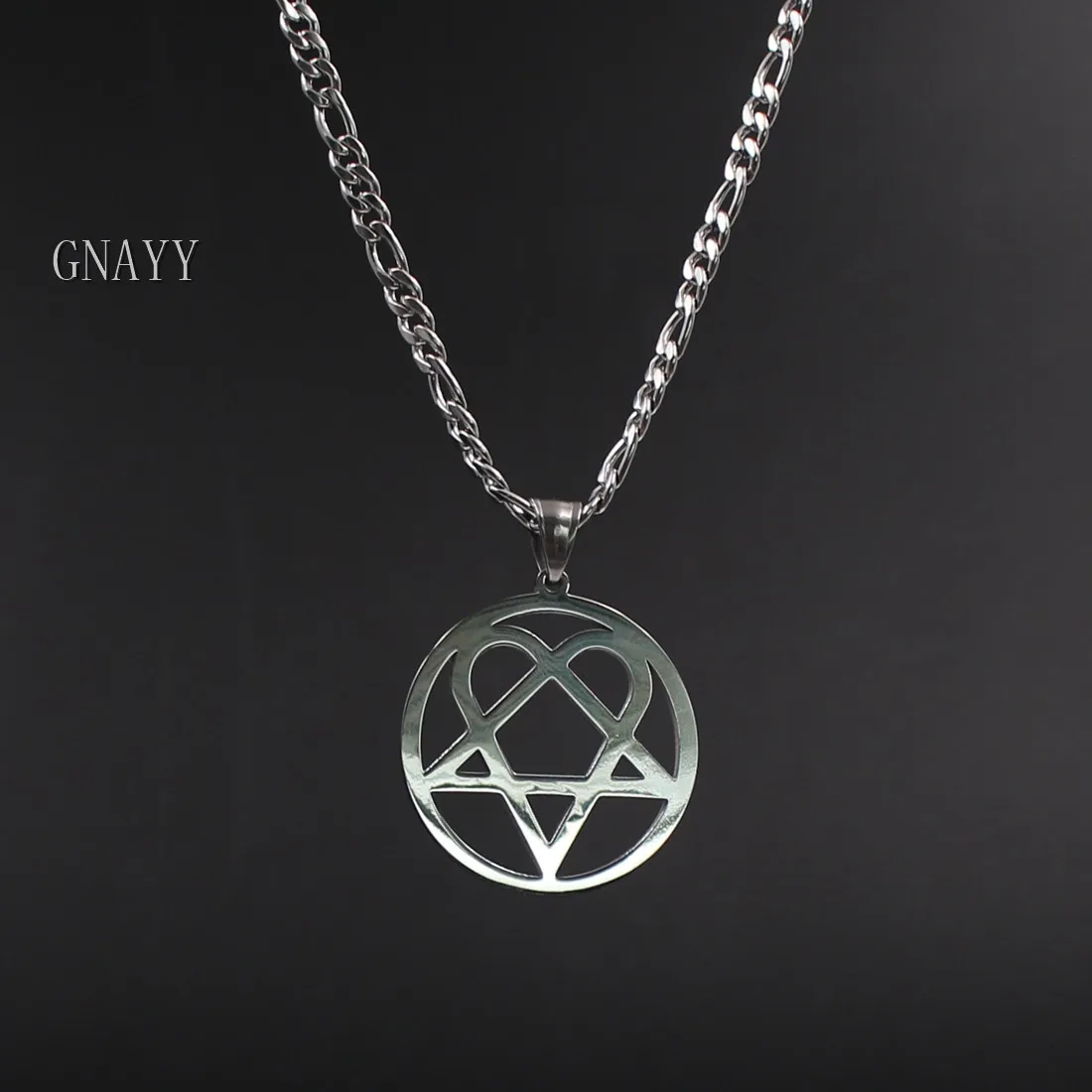 Najlepsza cena biżuteria punkowa go naszyjnik ze stali nierdzewnej Heartagram wisiorek Merch Logo Symbol srebrny 4mm 24 "łańcuszek krawężnikowy