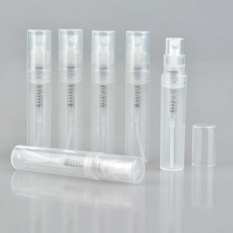 Bouteille de parfum en plastique jetable, transparente, vide, rechargeable, atomiseur, petits atomiseurs de parfum, conteneur d'échantillon de lotion de parfum, 2/3ml