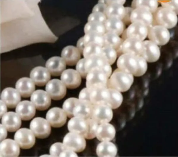 7-8MM Natural White Akoya Cultured Pearl Loose Beads 15"