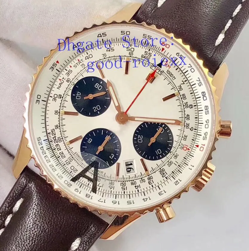 Luxury Męskie zegarki Rose Gold Chronograph Watch Mens Automatic 7750 ETA Men 43 mm data Sport Valjoux skórzane szafirowe Crystal201c