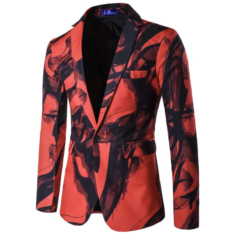 New Mens One Button Suit Designer Chinese Style Ink Printing Suit