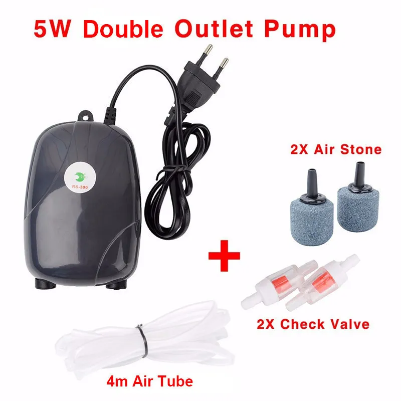 Pompa d'aria per acquario Pompa per ossigeno USB Compressore d'aria Pompa di gonfiaggio dell'acqua a doppia uscita singola Accessorio per acquario per terrari acquatici