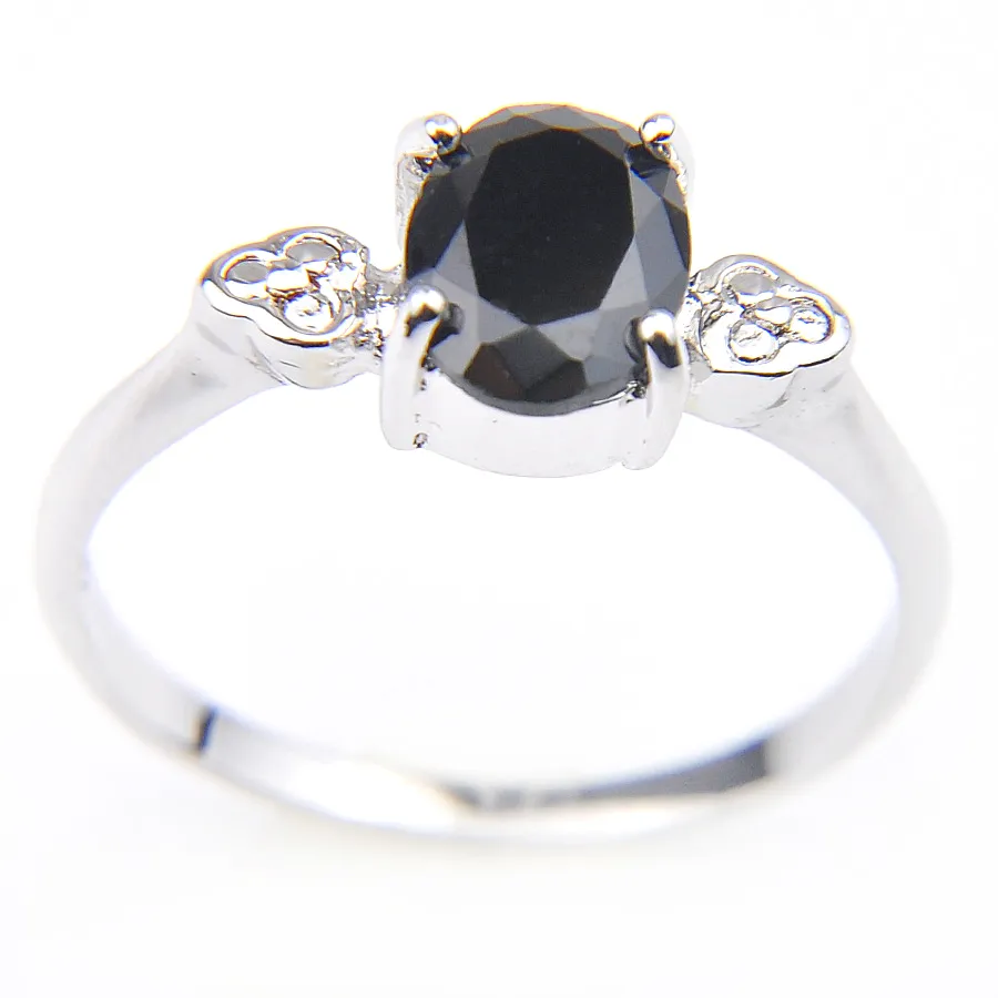 Newest Black Natural Onyx Gems Oval Rings 925 Sterling Silver Rings For Woman R0217