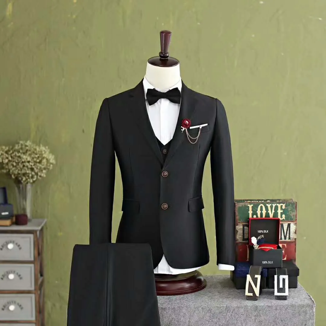 Customize Designe Black Groom Tuxedos Popular Groomsmen Mens Wedding Dress Excellent Man Jacket Blazer 3 Piece Suit(Jacket+Pants+Vest+Tie)81