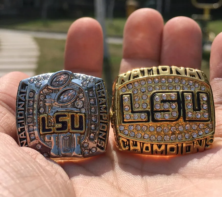 2pcs 2003 2007 LSU Tigers National Championship Ring Set Souvenir Fan Men Present Partihandel Drop Shipping