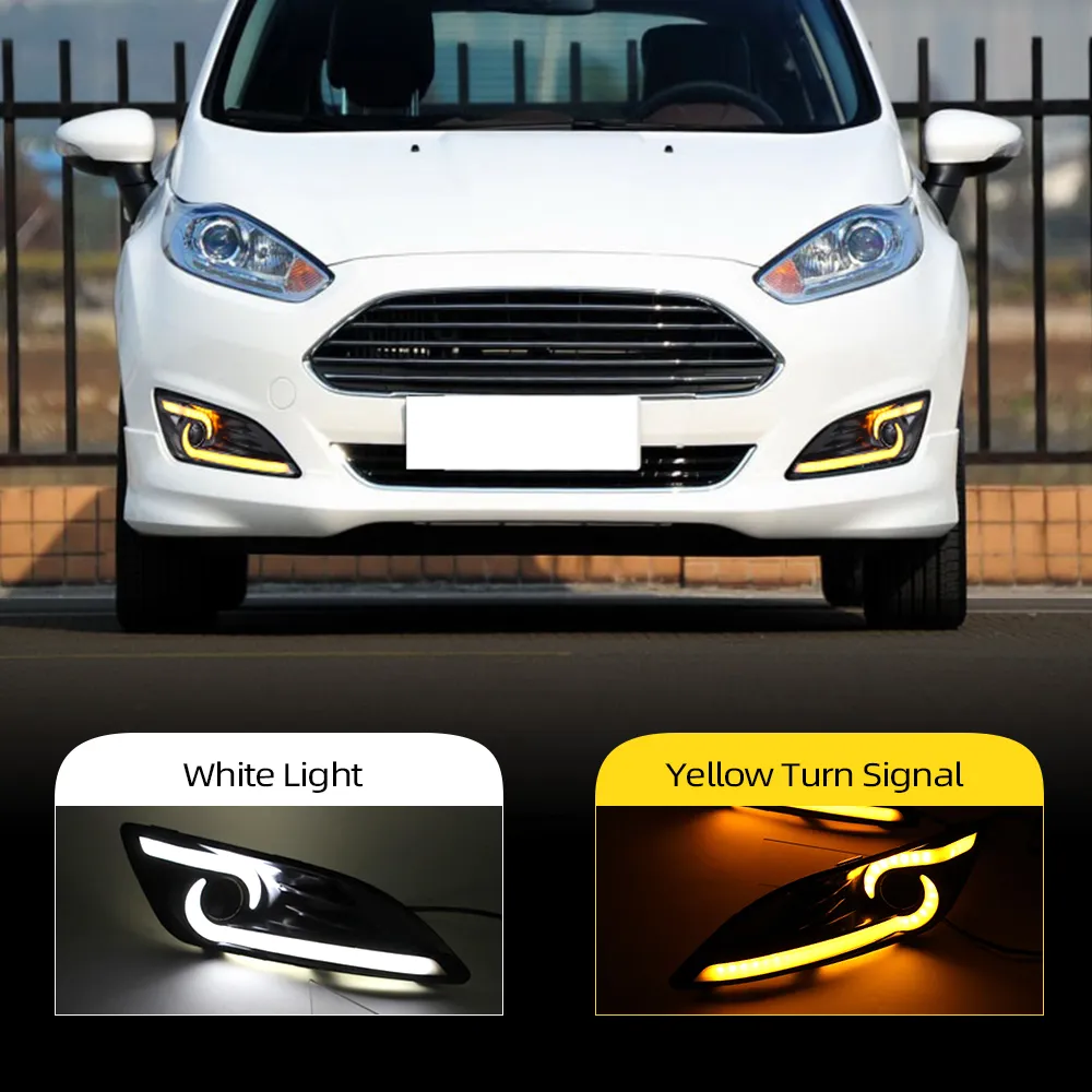 1セットLED昼間のランニングライトFord Fiesta 2013 2014 2014 2015 2014 2015 2014 LED DRLフォグランプカバー黄色の旋回信号ライト