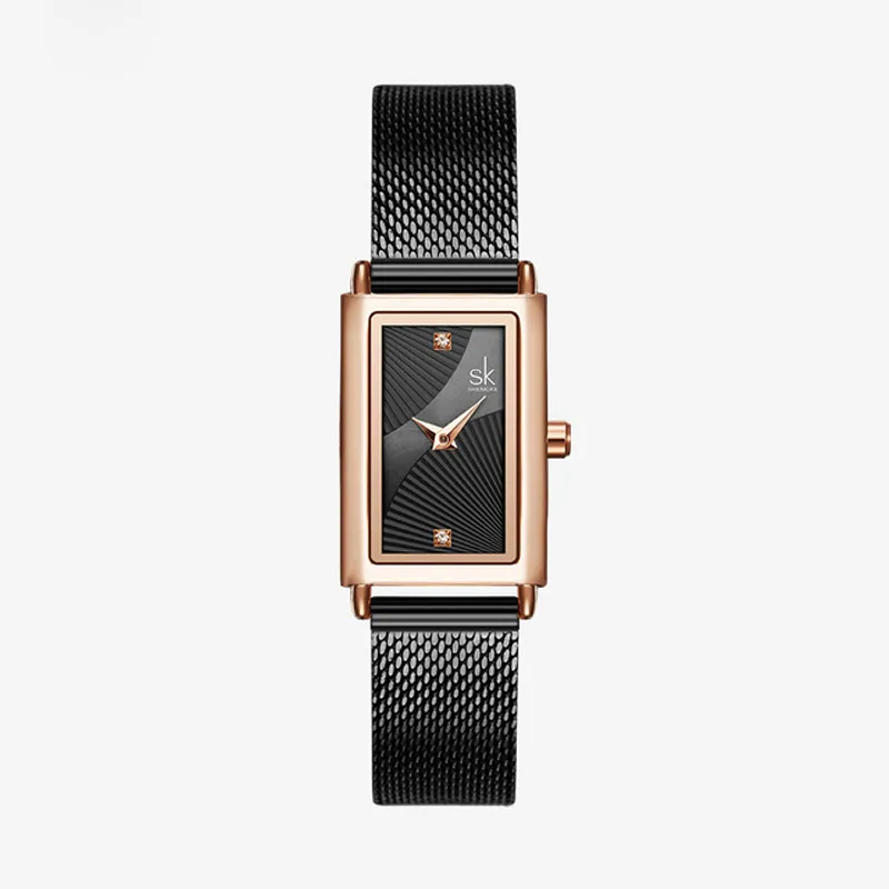 SHENGKE Quarz-Armbanduhr im einfachen Stil, Edelstahl, Gold, Silber, Armband 001, hochwertige Uhren, versteckter Verschluss aus Edelstahl