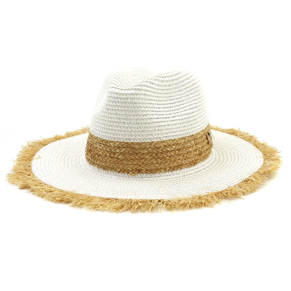 Été femmes dames papier paille Jazz chapeau extérieur large bord chapeaux de soleil plage non bordé parasol casquette respirant chapeau de soleil pour unisexe